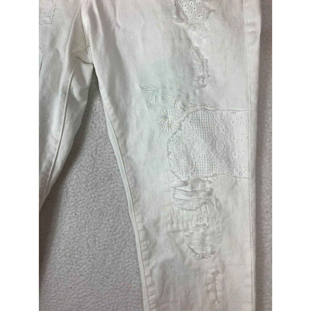 Lauren Ralph Lauren Pants Womens 12P White Cropped Distressed Embroidered Eyelet